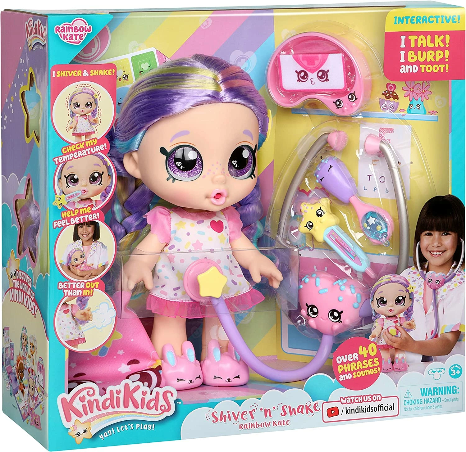 Kindi Kids Shiver 'n' Shake Rainbow Kate Interactive Talking Doll