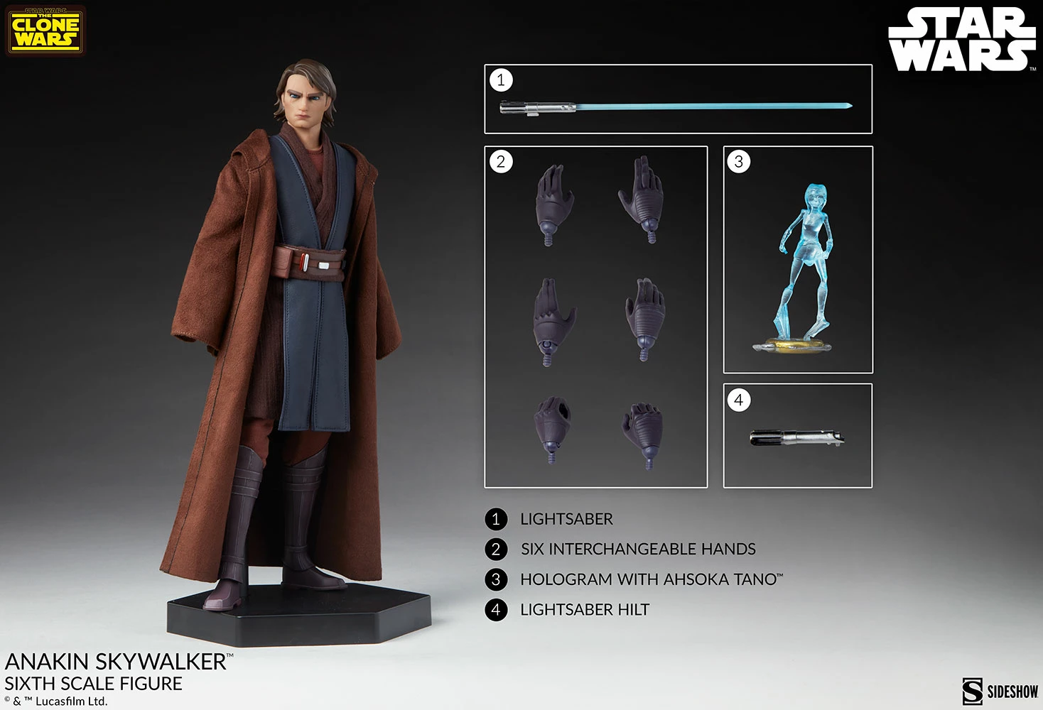 Sideshow Star Wars The Clone Wars Action Figure 1/6 Scale Anakin Skywalker - Image 2