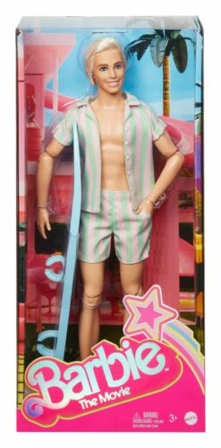 Barbie The Movie Ken Doll Wearing Pastel Striped Beach Matching Set