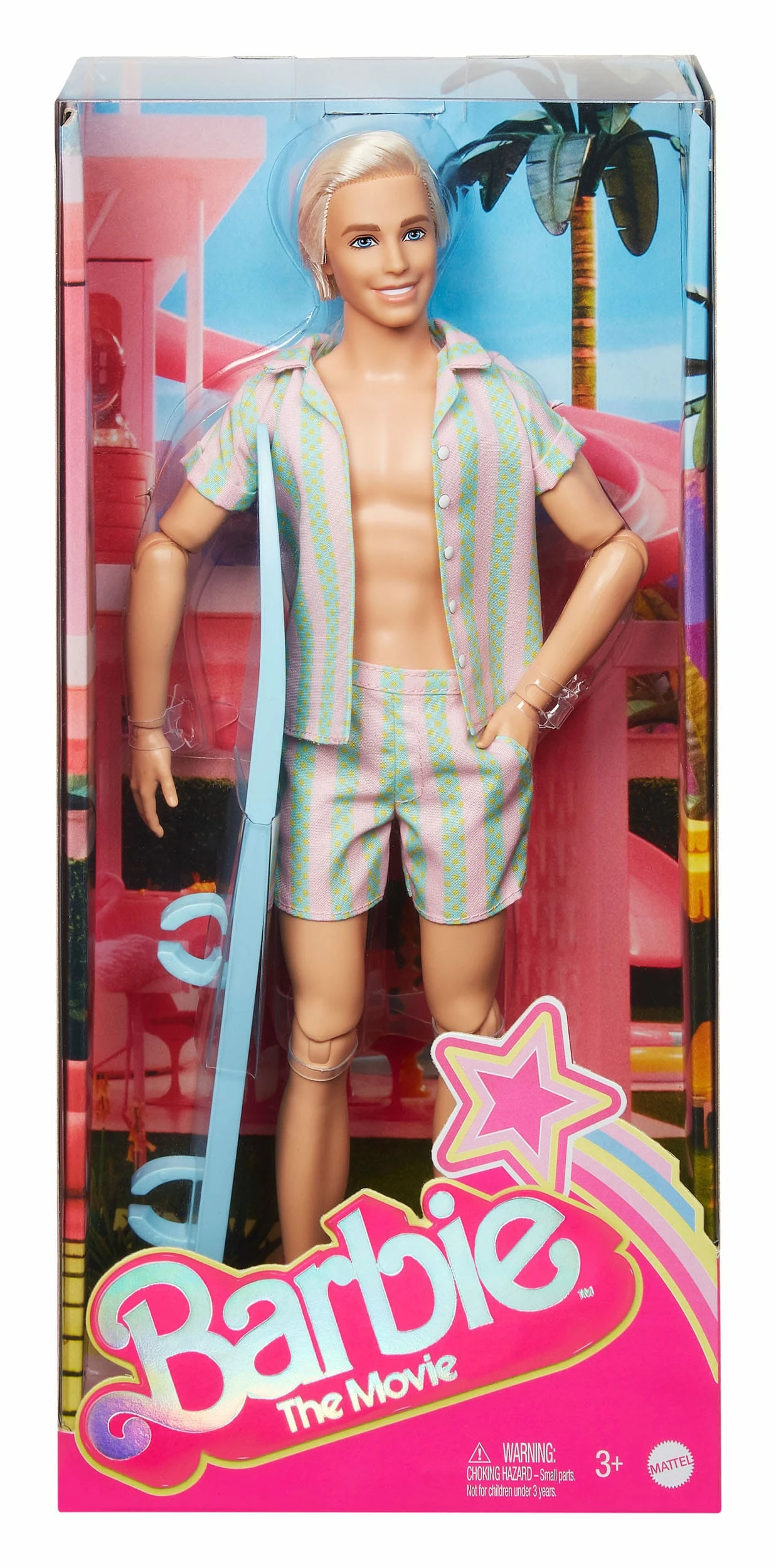 Barbie The Movie Ken Doll Wearing Pastel Striped Beach Matching Set